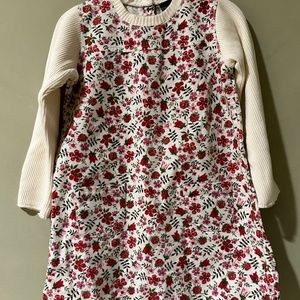 Toddler dress Size 4T Babystyle NWOT Ivory with red pink floral print